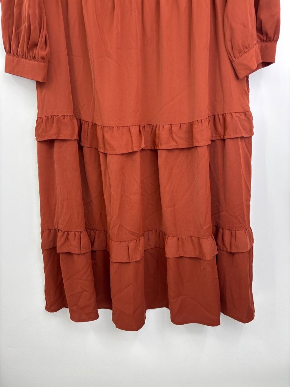 Entro Ruffle Long Sleeve Tiered Midi Dress Rust Size Medium - Picture 4 of 7